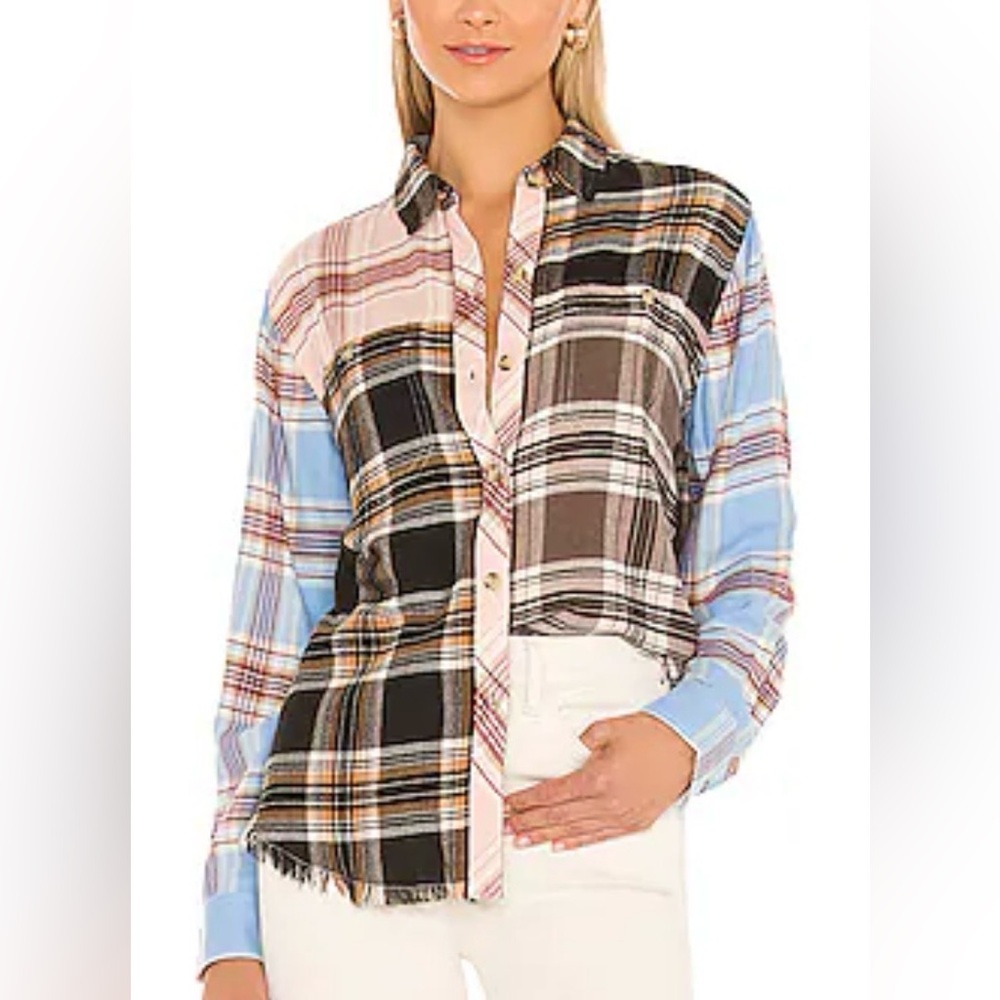 Rails Patchwork Plaid Flannel Button Down Shirt Small Raw Hem Multicolored